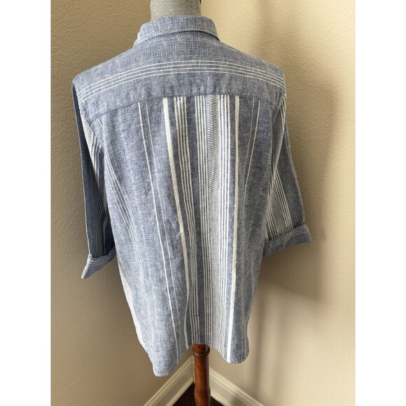 Ali Miles Women's Petite Large Blue Striped 3/4 Sleeve Linen Blend Top - NWT - Picture 4 of 8